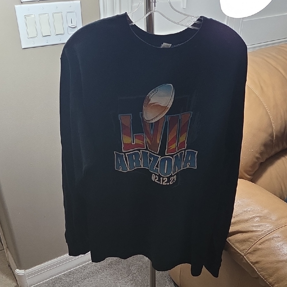 Gildan Black Long Sleeve Super Bowl Graphic T-Shirt Crewneck Casual